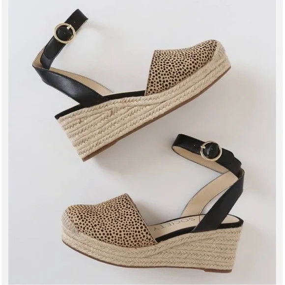 Sole Society So-Channing Black and Tan Dotted Calf Hair Espadrille Wedges - Picture 1 of 16